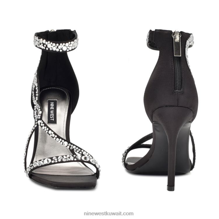 Nine West صندل بكعب الكريستال الساتان الأسود VVL08366