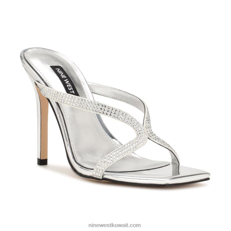 Nine West الصنادل الانزلاق تويست بكعب المعدني الفضي VVL08367