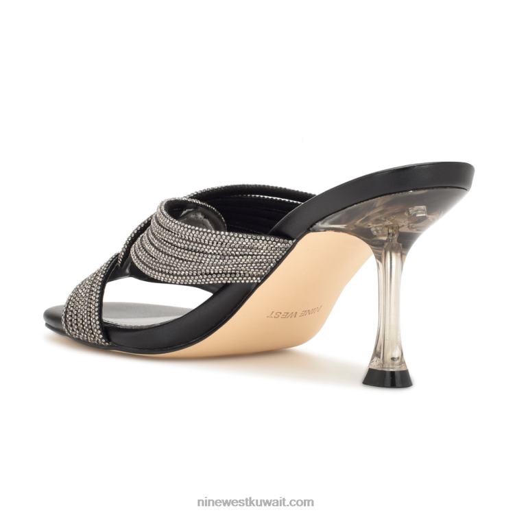 Nine West صندل منزلق أنيق بكعب الكريستال الأسود VVL08374