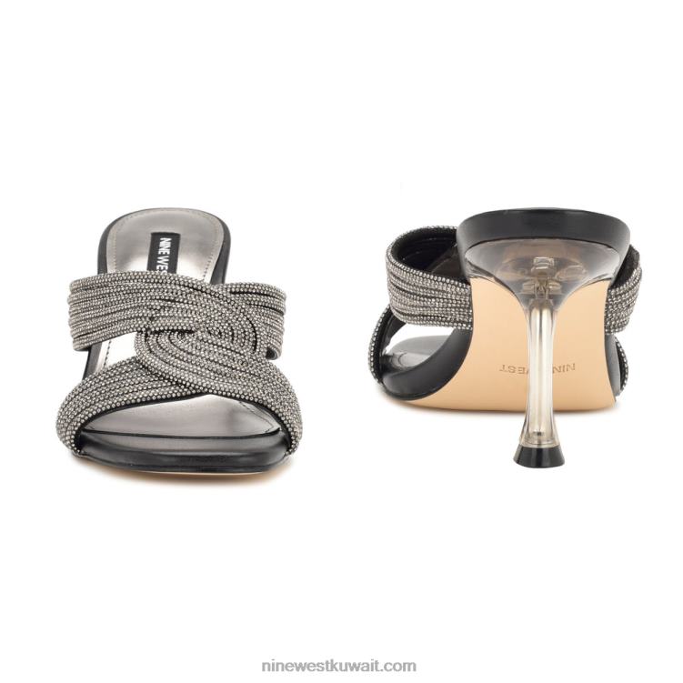 Nine West صندل منزلق أنيق بكعب الكريستال الأسود VVL08374