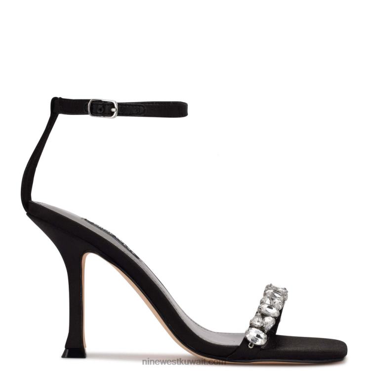 Nine West صندل يازمين برباط كاحل الكريستال الساتان الأسود VVL08377