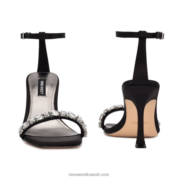 Nine West صندل يازمين برباط كاحل الكريستال الساتان الأسود VVL08377