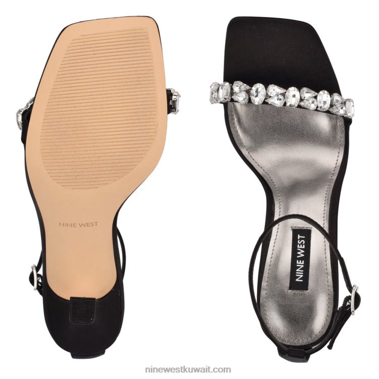 Nine West صندل يازمين برباط كاحل الكريستال الساتان الأسود VVL08377