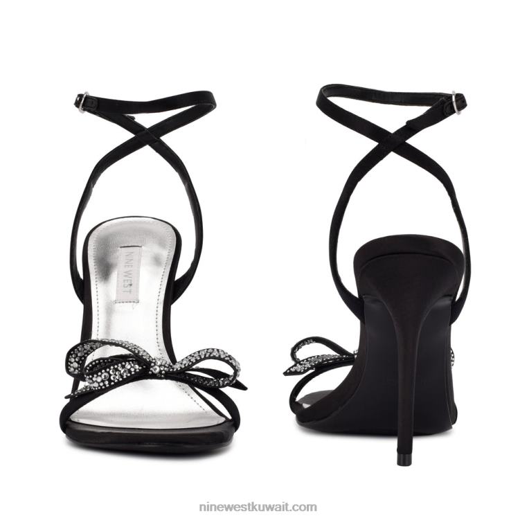 Nine West الزواج من الصنادل ذات الكعب العالي الكريستال الساتان الأسود VVL08421