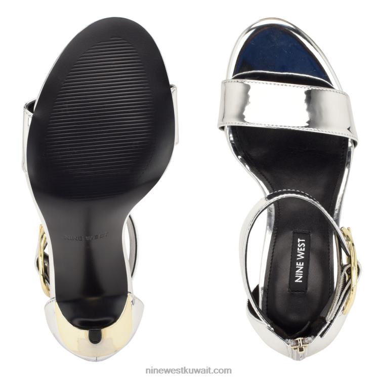 Nine West موفا صندل بكعب رباط الكاحل مرآة فضية معدنية VVL08439