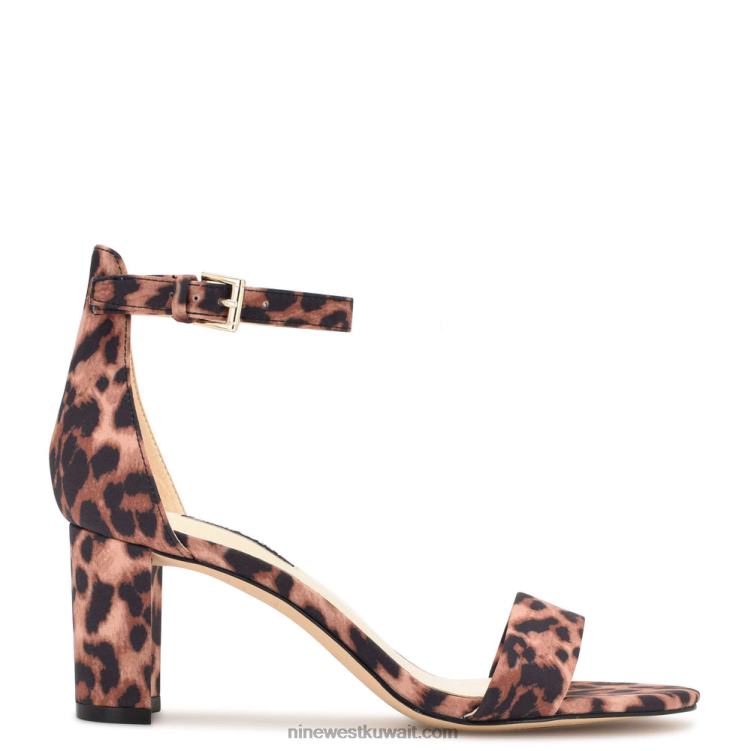 Nine West صندل برباط على الكاحل بكعب عريض نمر تان VVL08445
