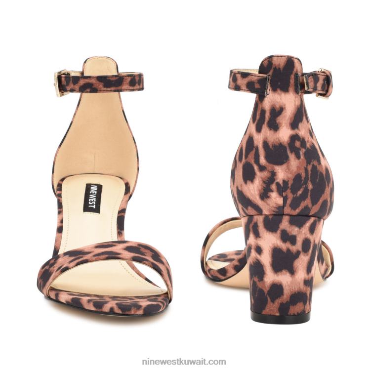 Nine West صندل برباط على الكاحل بكعب عريض نمر تان VVL08445