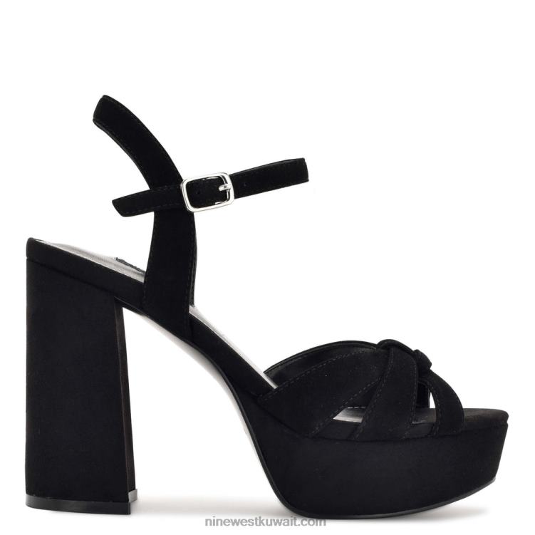 Nine West الصنادل منصة راست جلد الغزال الأسود VVL08465