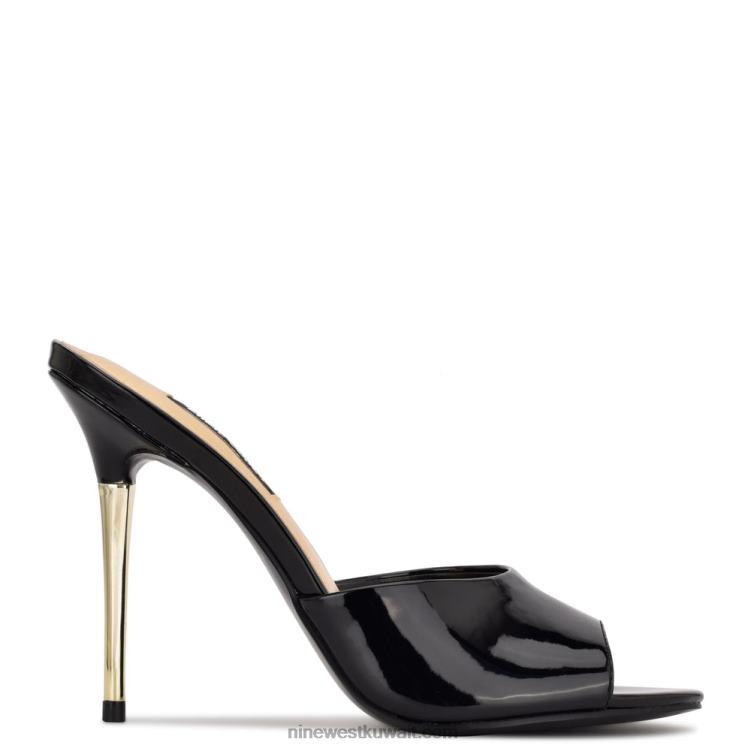 Nine West ديفاز صندل منزلق بكعب أسود VVL08478