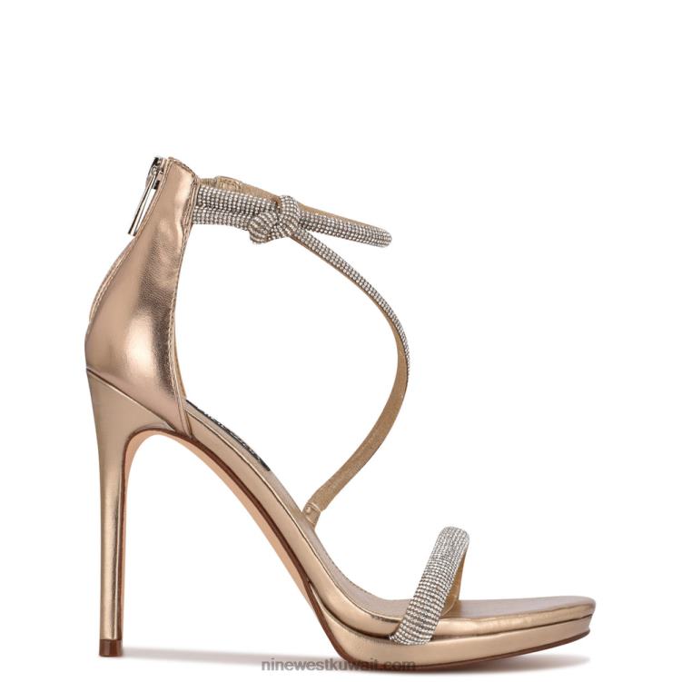 Nine West صندل بكعب لامع جلد برونزي VVL08485