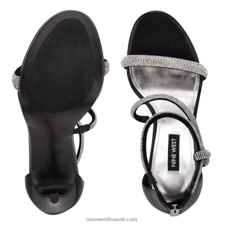 Nine West صندل بكعب لامع جلد الغزال الأسود VVL08486