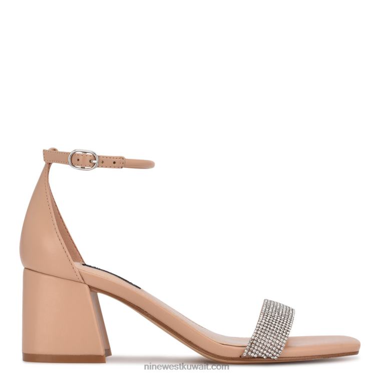 Nine West صندل رباط الكاحل بكعب عريض الكريستال عارية VVL08494