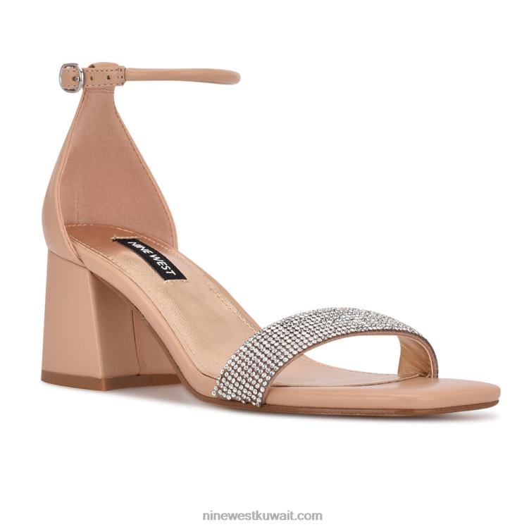 Nine West صندل رباط الكاحل بكعب عريض الكريستال عارية VVL08494