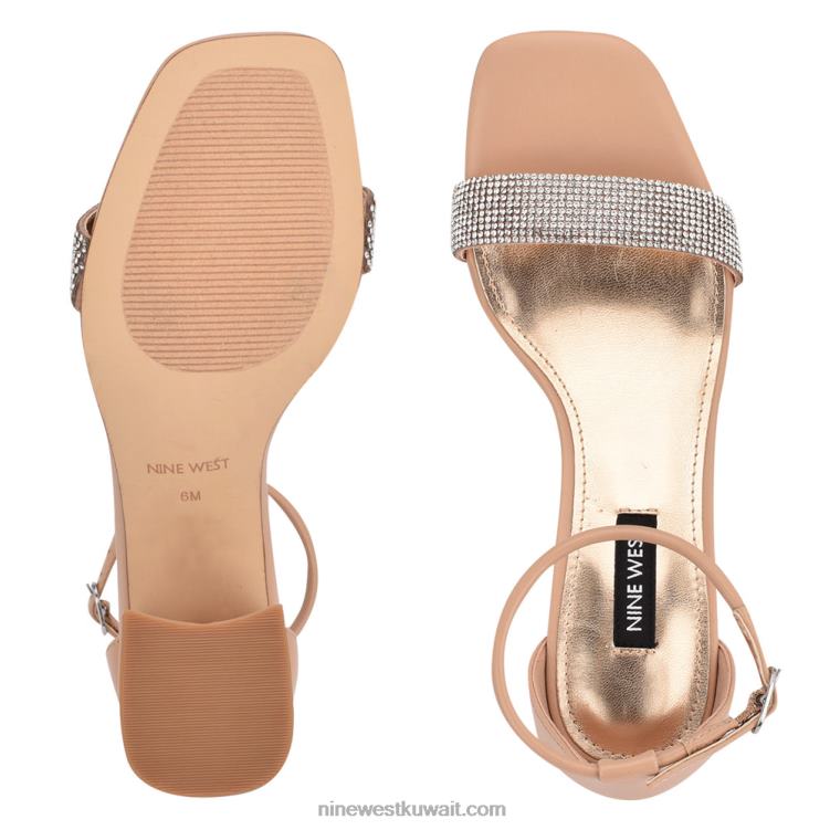 Nine West صندل رباط الكاحل بكعب عريض الكريستال عارية VVL08494
