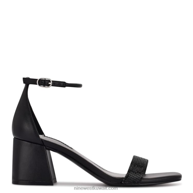 Nine West صندل رباط الكاحل بكعب عريض الماس الأسود VVL08495