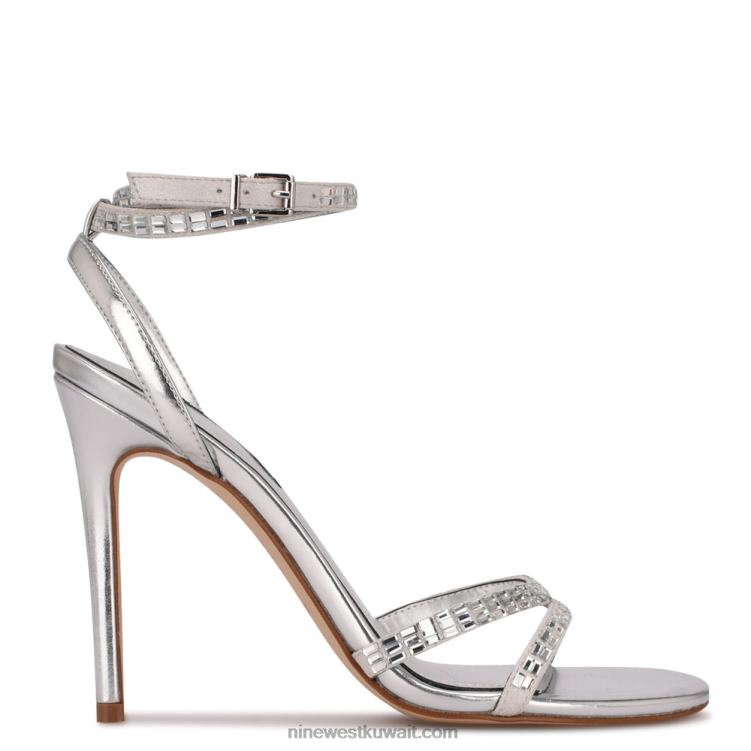 Nine West صندل منى برباط كاحل بريق الفضة الجلد المدبوغ VVL08554
