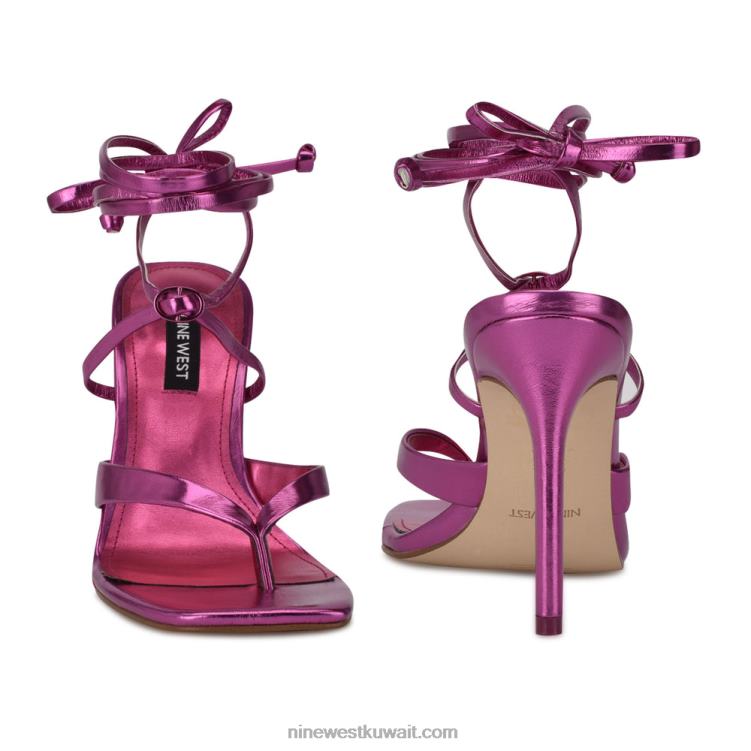 Nine West صندل بكعب من تيري معدني وردي غامق VVL08586