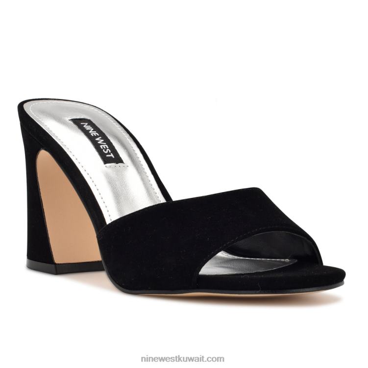 Nine West صندل منزلق بكعب جلد الغزال الأسود VVL08700