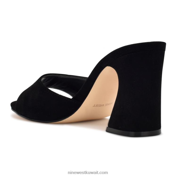 Nine West صندل منزلق بكعب جلد الغزال الأسود VVL08700