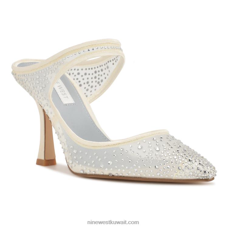 Nine West البغال ذات الكعب العالي كريستال ساتان عاجي VVL08708