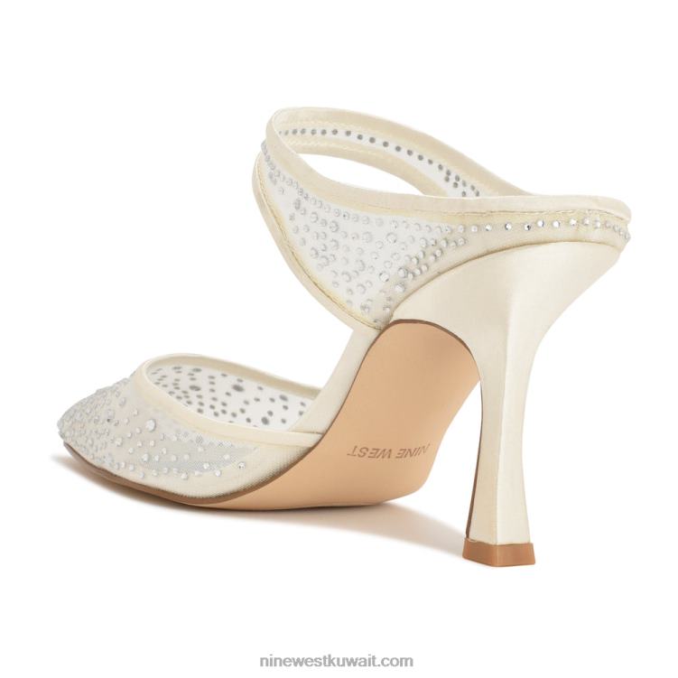 Nine West البغال ذات الكعب العالي كريستال ساتان عاجي VVL08708