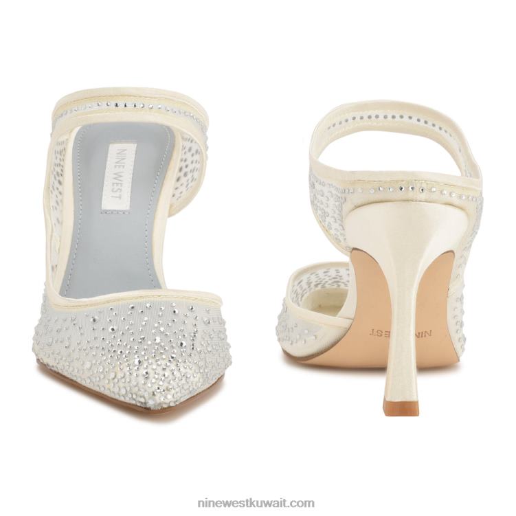 Nine West البغال ذات الكعب العالي كريستال ساتان عاجي VVL08708