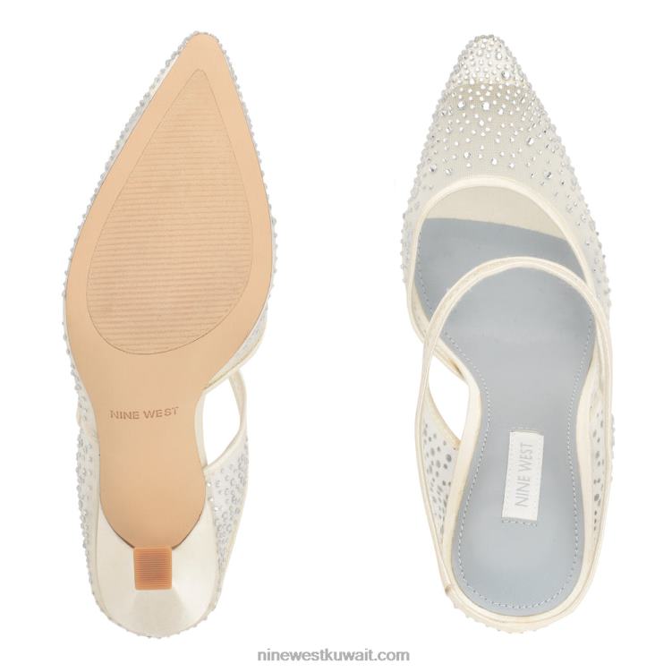 Nine West البغال ذات الكعب العالي كريستال ساتان عاجي VVL08708