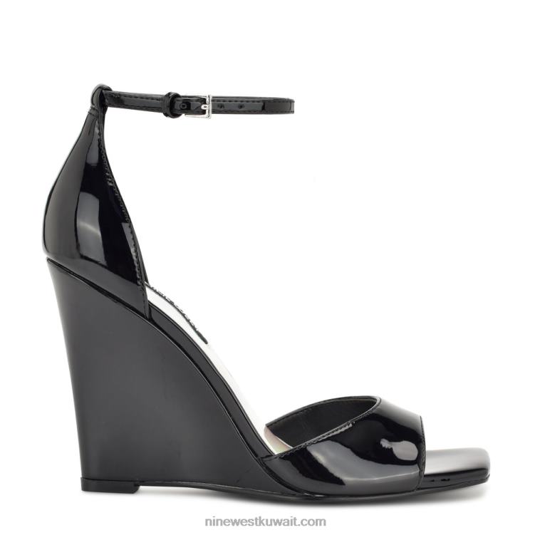 Nine West صندل هالينا إسفين أسود براءة اختراع VVL08750