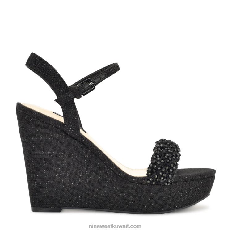 Nine West الصنادل إسفين هالورا أسود VVL08758