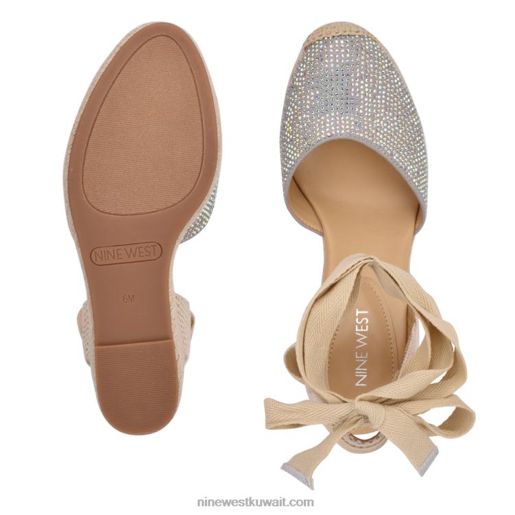 Nine West صديق إسفين الكاحل التفاف الصنادل لامع من جلد الغزال الرمادي VVL08796