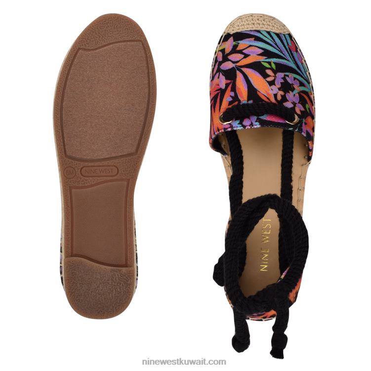 Nine West حذاء إسبادريل ملفوف إلى الكاحل أسود متعدد الأزهار VVL08980