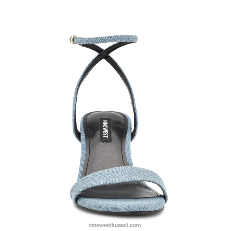 Nine West anny صندل بكعب رباط الكاحل قماش الدنيم الأزرق VVL08206