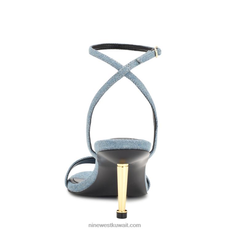 Nine West anny صندل بكعب رباط الكاحل قماش الدنيم الأزرق VVL08206