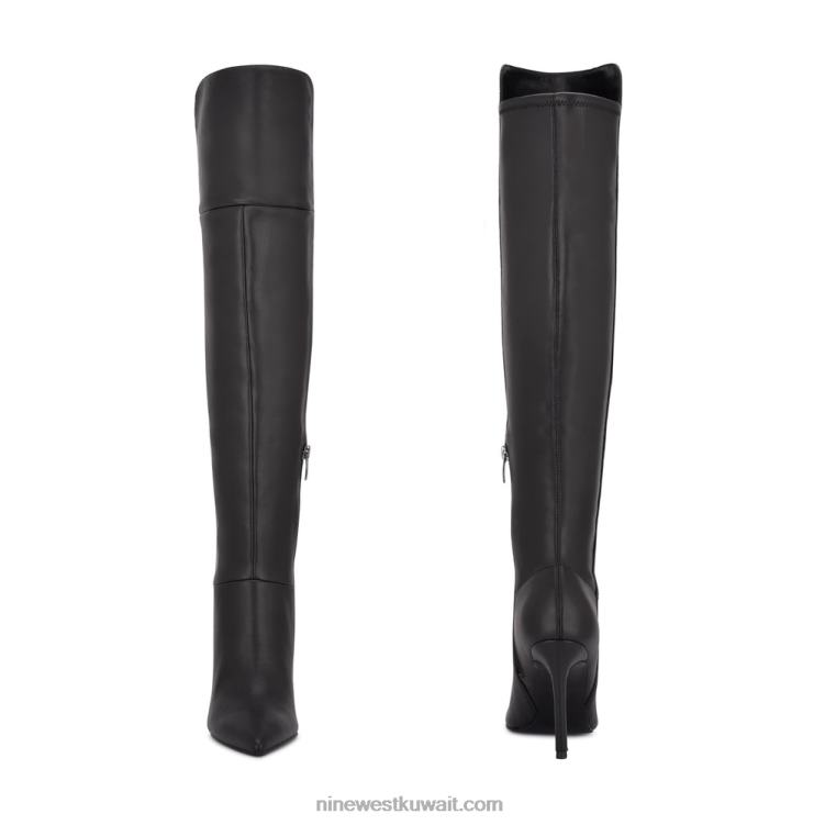 Nine West forbs فوق أحذية بكعب في الركبة جلد أسود VVL081698