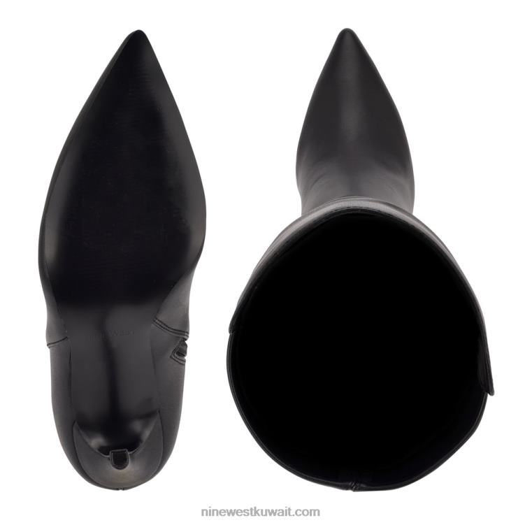 Nine West forbs فوق أحذية بكعب في الركبة جلد أسود VVL081698
