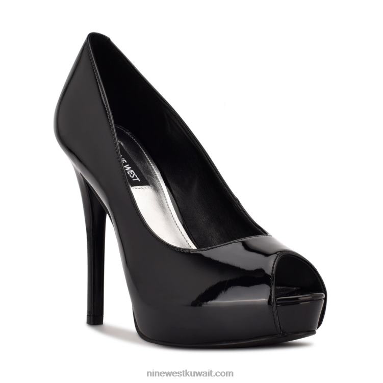 Nine West hethr منصة مضخات زقزقة اصبع القدم أسود براءة اختراع VVL081287