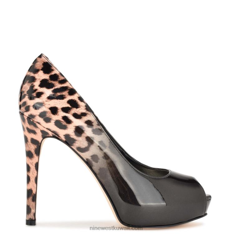 Nine West hethr منصة مضخات زقزقة اصبع القدم براءة اختراع النمر الأسود أومبير VVL081309