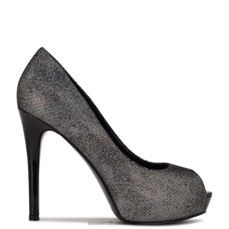 Nine West hethr منصة مضخات زقزقة اصبع القدم صورة ثلاثية الأبعاد فضية / سوداء VVL081825