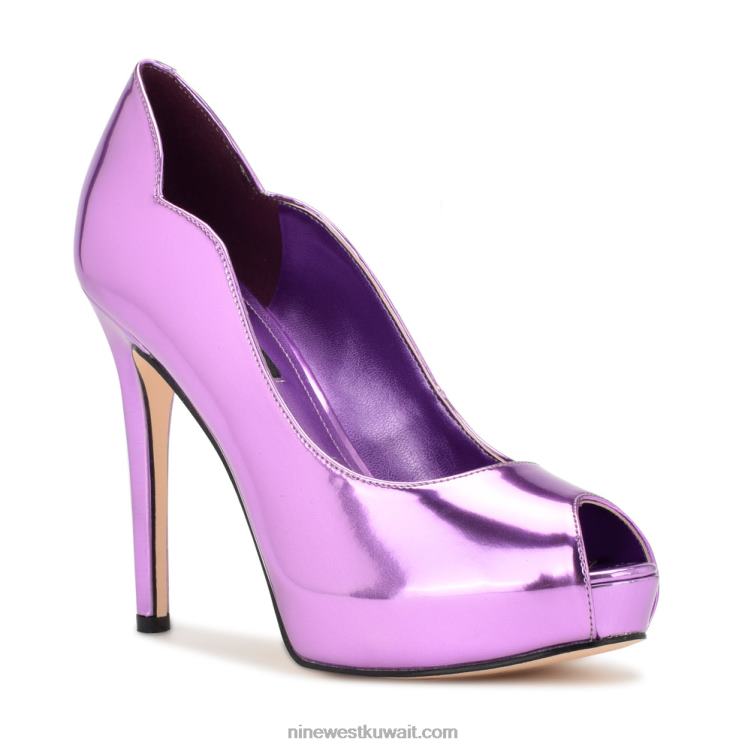 Nine West hilare مضخات زقزقة اصبع القدم مرآة أرجوانية معدنية VVL081302