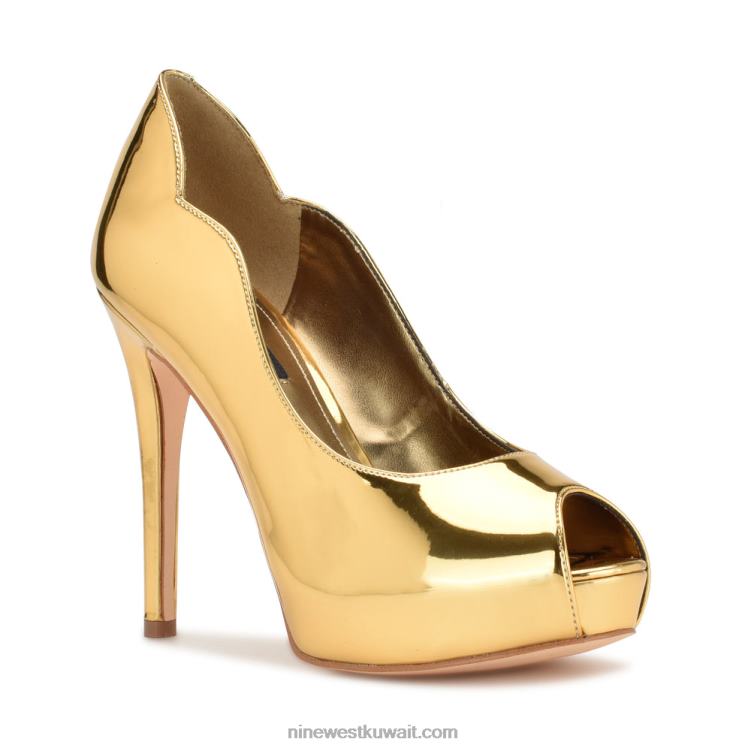 Nine West hilare مضخات زقزقة اصبع القدم مرآة ذهبية معدنية VVL081303