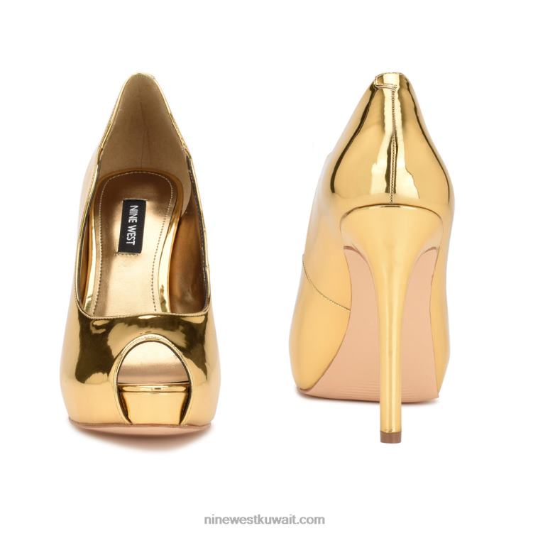 Nine West hilare مضخات زقزقة اصبع القدم مرآة ذهبية معدنية VVL081853
