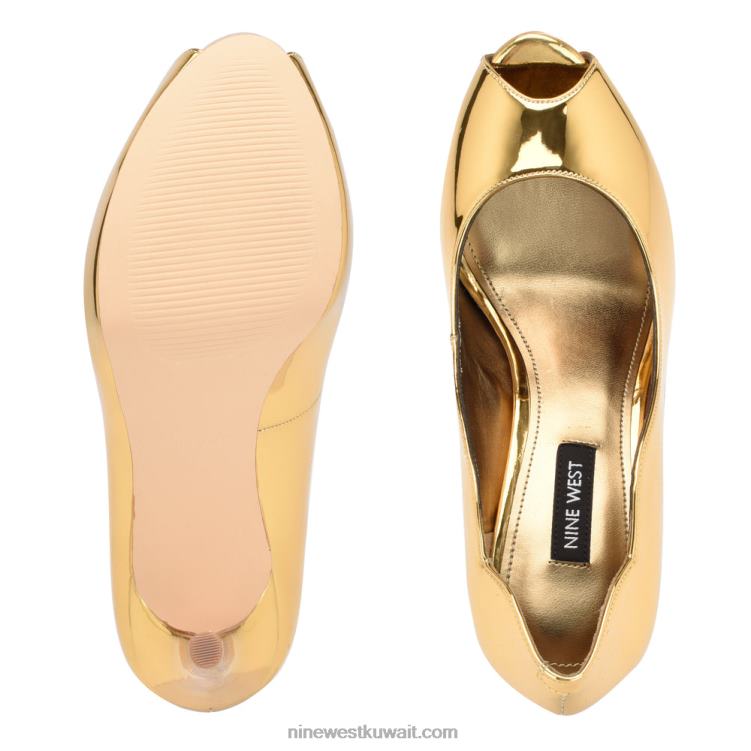 Nine West hilare مضخات زقزقة اصبع القدم مرآة ذهبية معدنية VVL081853