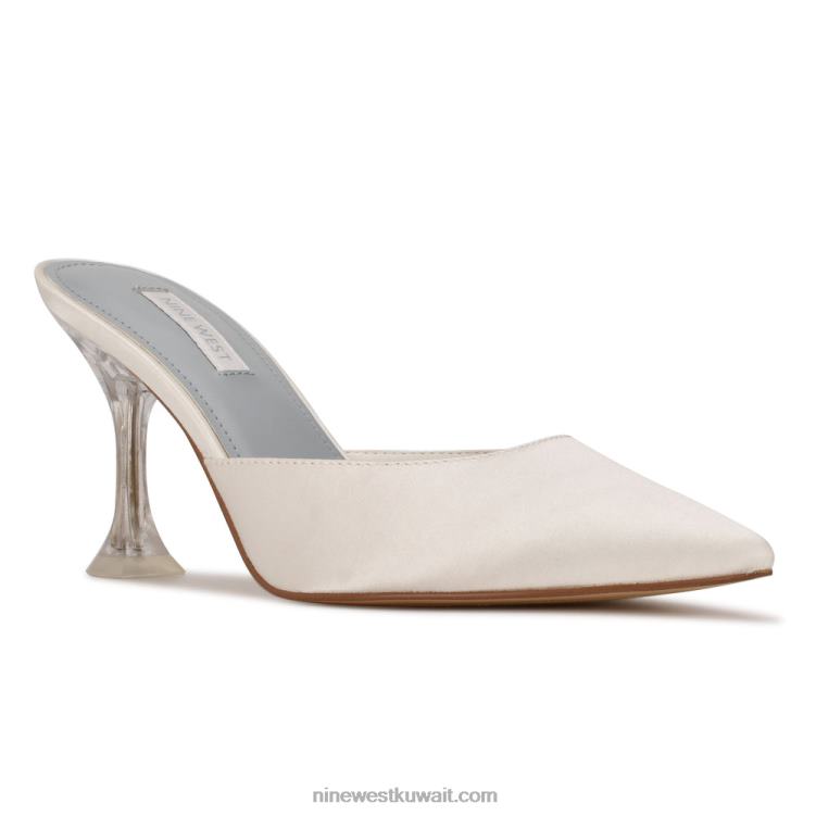 Nine West البغال hott مدبب اصبع القدم الساتان الأبيض VVL082009