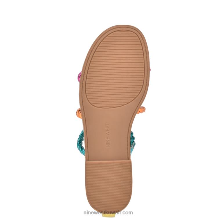 Nine West صندل مسطح برباط للكاحل من ipster وردي برتقالي معدني متعدد VVL0826