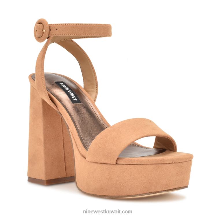 Nine West صندل بنعل سميك jans كونياك من جلد الغزال VVL08343