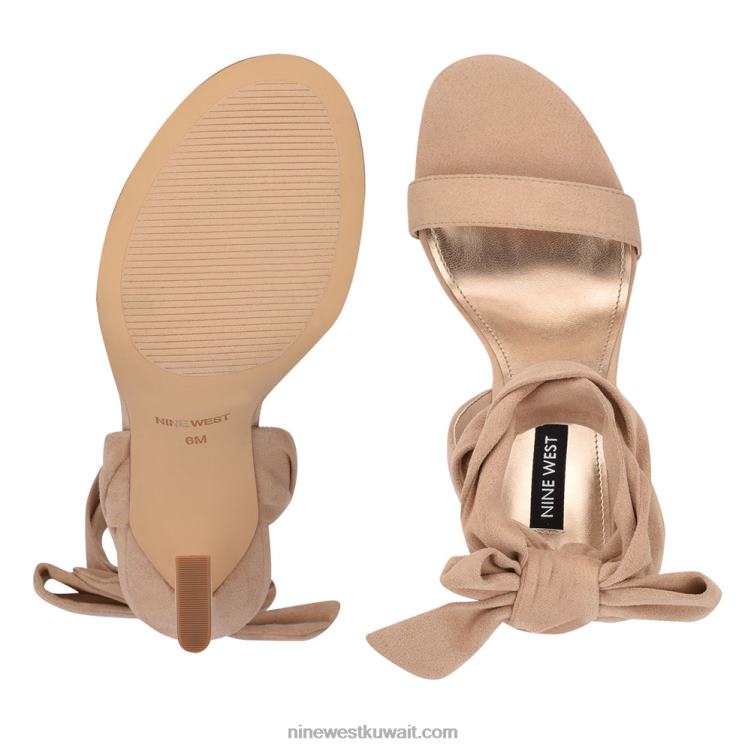 Nine West صندل بكعب كاحل ملفوف من kelsie جلد الغزال البيج VVL08624