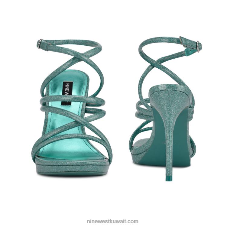 Nine West lexy صندل بكعب رباط الكاحل بريق أزرق VVL08542