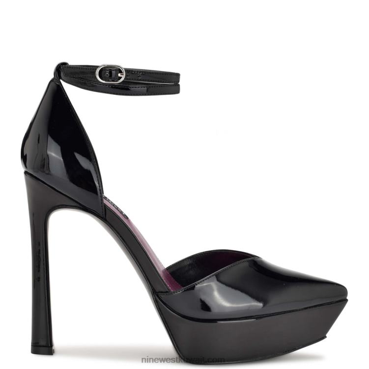 Nine West linda مضخات منصة التفاف الكاحل أسود براءة اختراع VVL081326