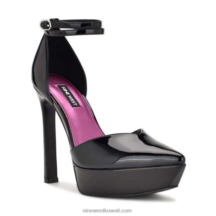 Nine West linda مضخات منصة التفاف الكاحل أسود براءة اختراع VVL081863