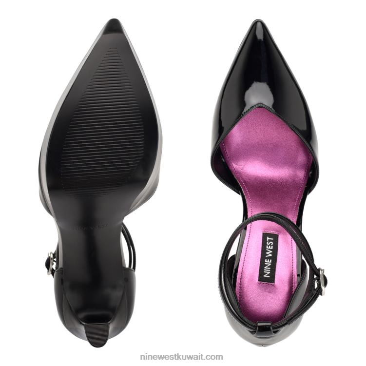 Nine West linda مضخات منصة التفاف الكاحل أسود براءة اختراع VVL081863